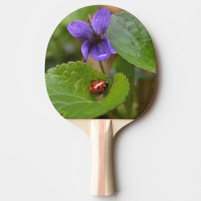 Raquette De Ping Pong Ladybug sur les fleurs de violet doux (Devant)