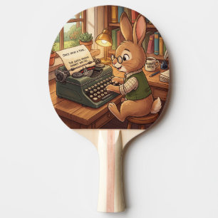 Raquette De Ping Pong Lapin de dessin animé tapant sur une machine à écr