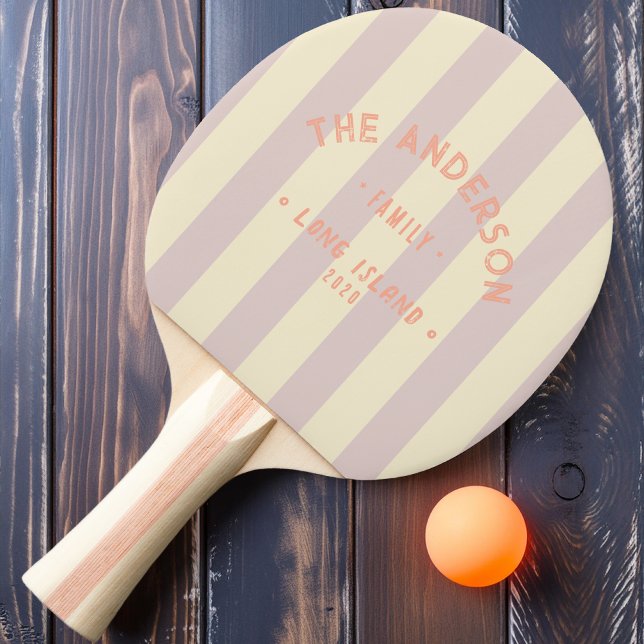 Raquette De Ping Pong Lavande Côtière Baiser Rayure & Nom de Famille (Créateur téléchargé)