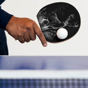 Raquette De Ping Pong Le cerf majestueux en pleine nature - Art noir et 