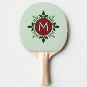 Raquette De Ping Pong Le houx laisse à monogramme des vacances rouges