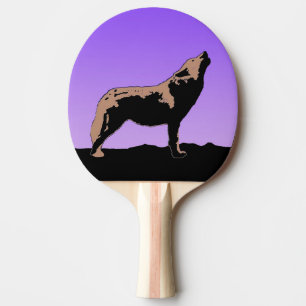 Raquette De Ping Pong Le loup hurlant au coucher du soleil - Art fauniqu