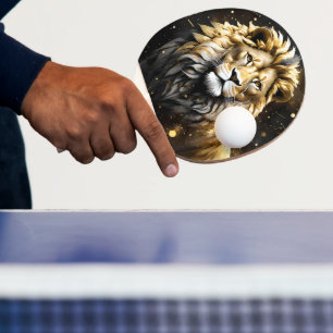 Raquette De Ping Pong Le Roi : L'Or Majestic Et Le Lion Mâle Gris,