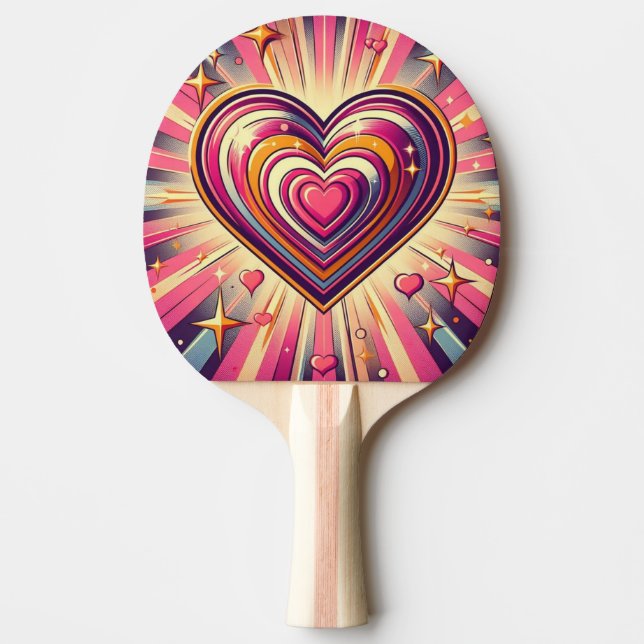Raquette De Ping Pong les années 70 coeur pop art/Valentines (Devant)