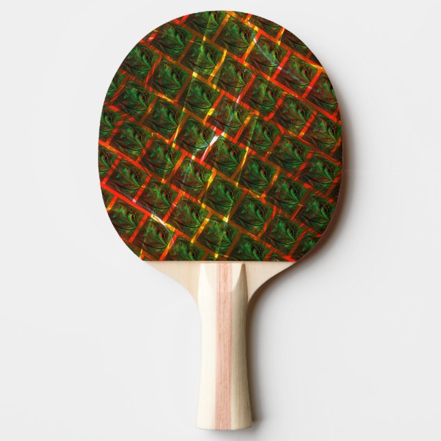 Raquette De Ping Pong 'Les yeux encadrés verts', rayures ou grille rouge (Dos)