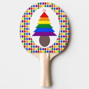 Raquette De Ping Pong Lesbiennes Arbre de Noël arc-en-ciel et présents