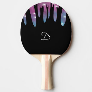 Raquette De Ping Pong Lettre de monogramme abstrait avec paillettes qui