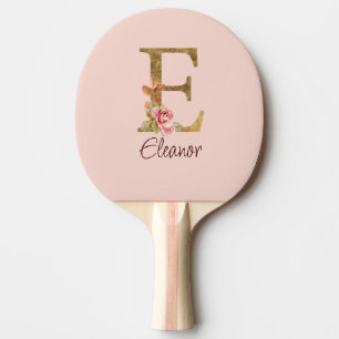Raquette De Ping Pong Lettre de nom personnalisée E Roses roses blush fe