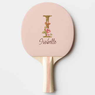 Raquette De Ping Pong Lettre de nom personnalisée I Roses roses blush en