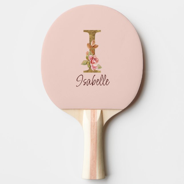 Raquette De Ping Pong Lettre de nom personnalisée I Roses roses blush en (Devant)