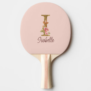 Raquette De Ping Pong Lettre de nom personnalisée I Roses roses blush fe