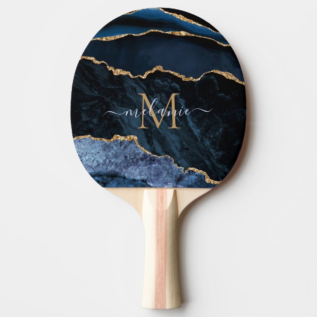 Raquette De Ping Pong Lettre personnalisée Marine Blue Gold Nom Ping Pon (Devant)
