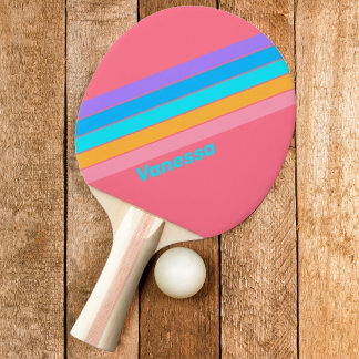Raquette De Ping Pong Levers de soleil néon rayé des années 80 avec nom