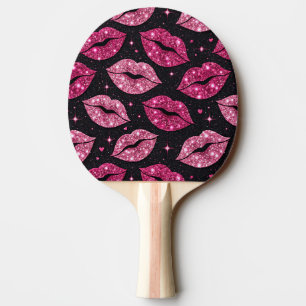 Raquette De Ping Pong Lèvres scintillantes rose glamour sur fond noir