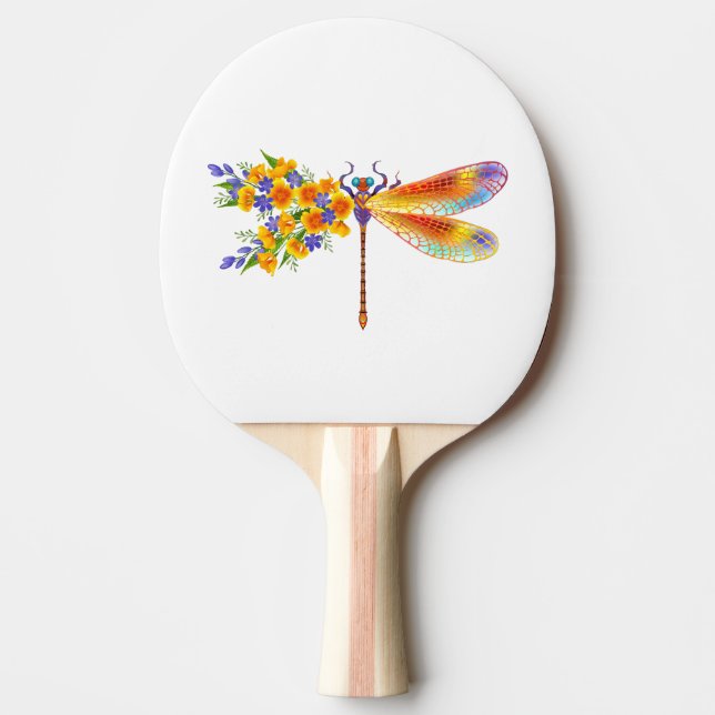 Raquette De Ping Pong libellule de fleurs jaunes (Devant)