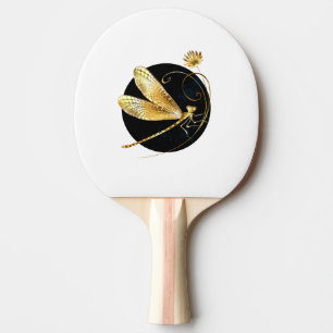 Raquette De Ping Pong libellule d'or en cercle noir