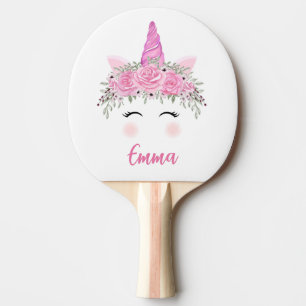 Raquette De Ping Pong Licorne Personnalisée Avec Nom Rose