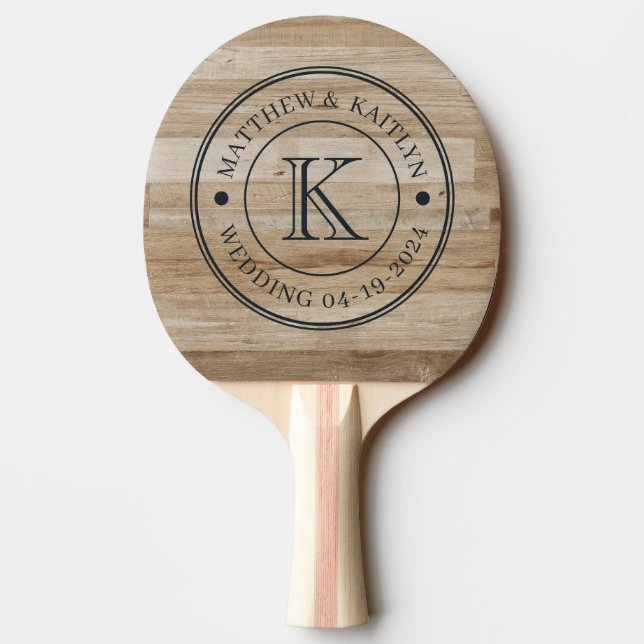 Raquette De Ping Pong Light Ash Wood Wedding Monogram (Dos)