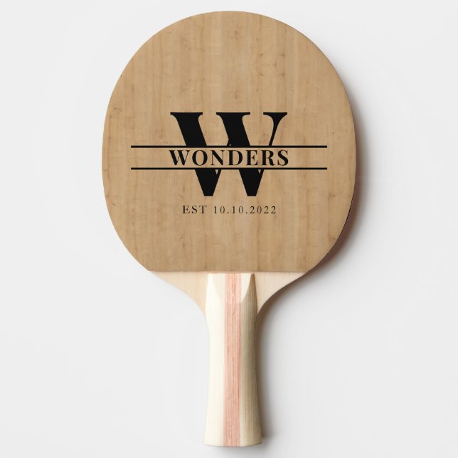 Raquette De Ping Pong Light Wood Grain Custom Monogrammed (Devant)