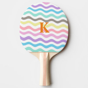 Raquette De Ping Pong Lignes modernes Wavy Pastel Waves Monogram