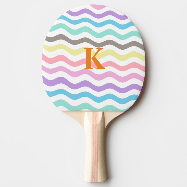 Raquette De Ping Pong Lignes modernes Wavy | Pastel Waves Monogram (Devant)