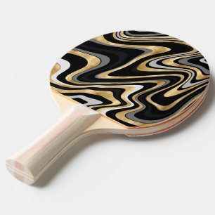 Raquette De Ping Pong Lignes Wavy Or Noir Rétro Design moderne