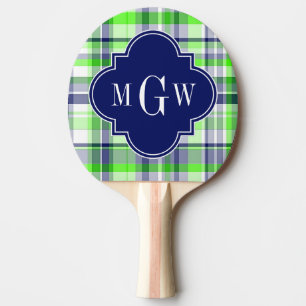 Raquette De Ping Pong Lime, Marine, What Preppy Madras Quatrefoil Monogr