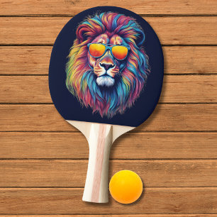 Raquette De Ping Pong Lion Abstrait avec lunettes de soleil