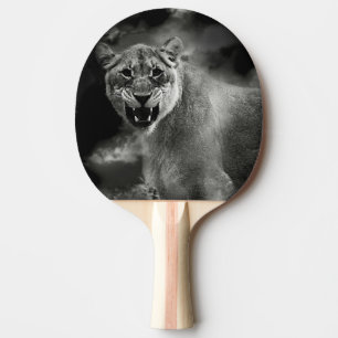 Raquette De Ping Pong Lion fâché en noir et blanc