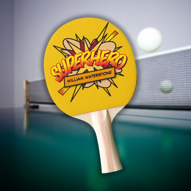Raquette De Ping Pong Livre de bande dessinée personnalisée Superhero Fu (Personalized Comic Book Superhero Funny Modern Ping Pong Paddle)