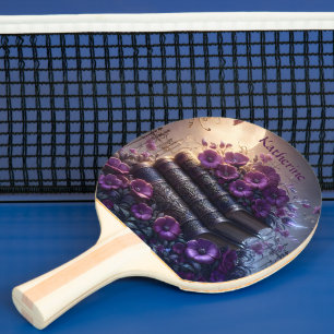 Raquette De Ping Pong Livre Gothique Fleurs Violettes