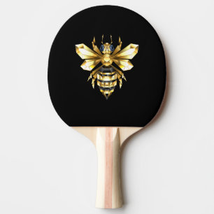 Raquette De Ping Pong Logo Faux Gold Foil Bee Polygonal sur Noir