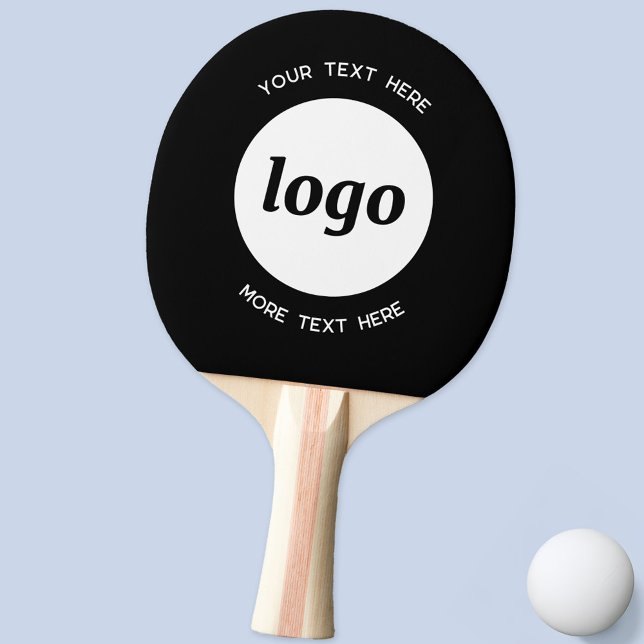 Raquette De Ping Pong Logo Simple Avec Texte Professionnel Promotionnel  (Simple logo with custom text business branding promotional black ping pong paddle)