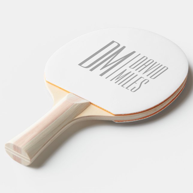 Raquette De Ping Pong Logo Stylish Minimal & Modern Grey Initiales & Nom (Dos Angle)