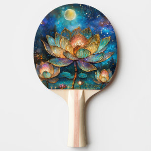 Raquette De Ping Pong Lotus de verre tendu fleurit au clair de lune