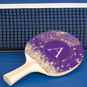 Raquette De Ping Pong Lotus Mandala Monogram Gold Stars Parties scintill
