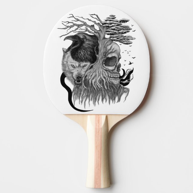 Raquette De Ping Pong Loup et corbeau avec crâne (Devant)