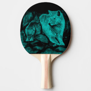 Raquette De Ping Pong Loup et corbeau dans la nuit