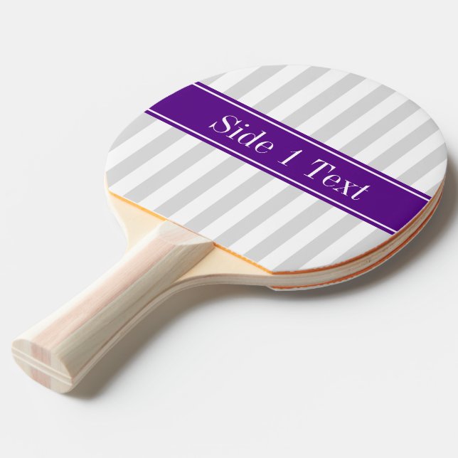 Raquette De Ping Pong Lt Grey White Stripe Purple Nom Monogramme (Devant Angle)