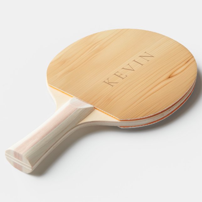 Raquette De Ping Pong Lumière Bois Texture Éclairage, Monogramme (Dos Angle)