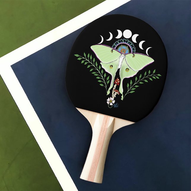 Raquette De Ping Pong Lune Papillon Éthéré Vert Mystique Céleste (Créateur téléchargé)