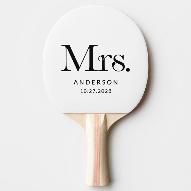 Raquette De Ping Pong Luxe Elegance Noir et Blanc Mme. | Mariage (Devant)