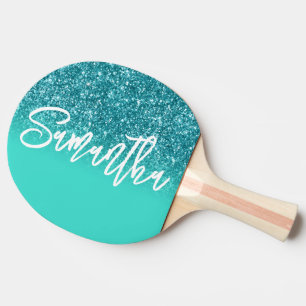 Raquette De Ping Pong Luxueux Paillettes Turquoise Dégradé Personnalisab