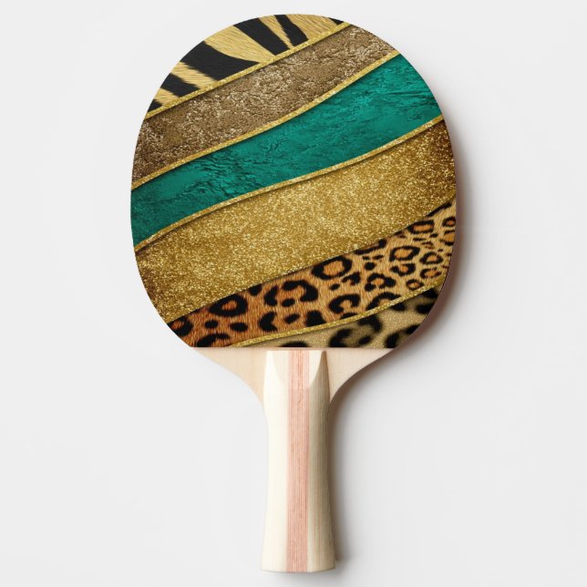 Raquette De Ping Pong Luxury Emerald & Gold Safari Leopard Zebra Glitter (Devant)