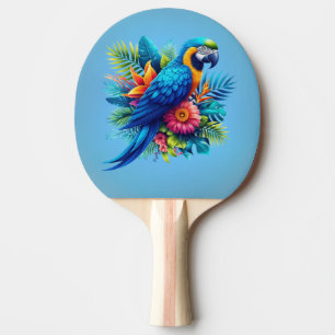 Raquette De Ping Pong Macaw tropicale bleue et colorée