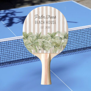Raquette De Ping Pong Maisons de Plage aux Palmiers Tropicaux Rayures Be
