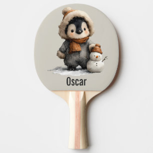 Raquette De Ping Pong Manchot d'hiver avec motif de bonhomme de neige