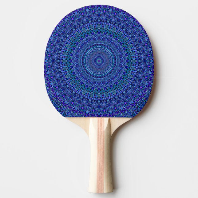 Raquette De Ping Pong Mandala fleuri floral bleu (Devant)