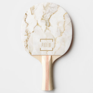 Raquette De Ping Pong Marbre à effet doré avec nom personnalisé moderne
