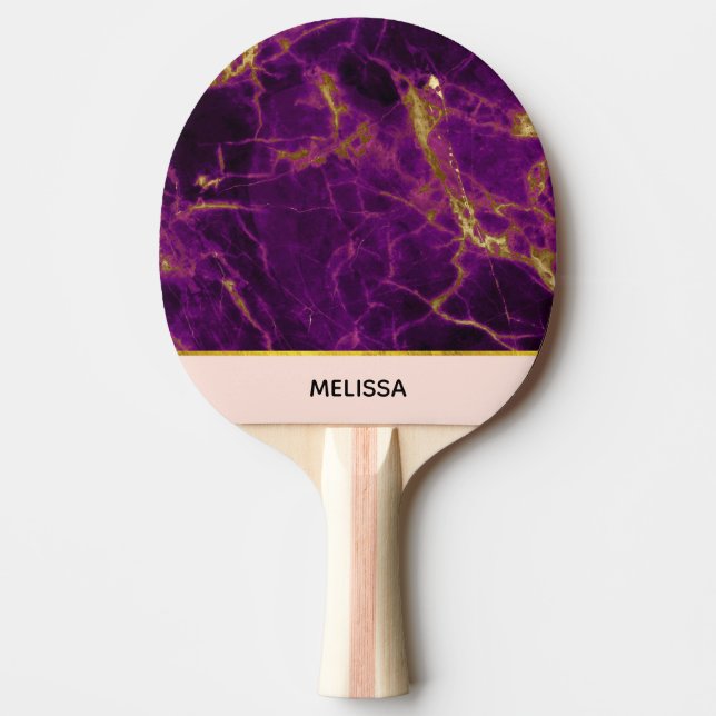 Raquette De Ping Pong Marbre Abstrait moderne violet et or (Devant)